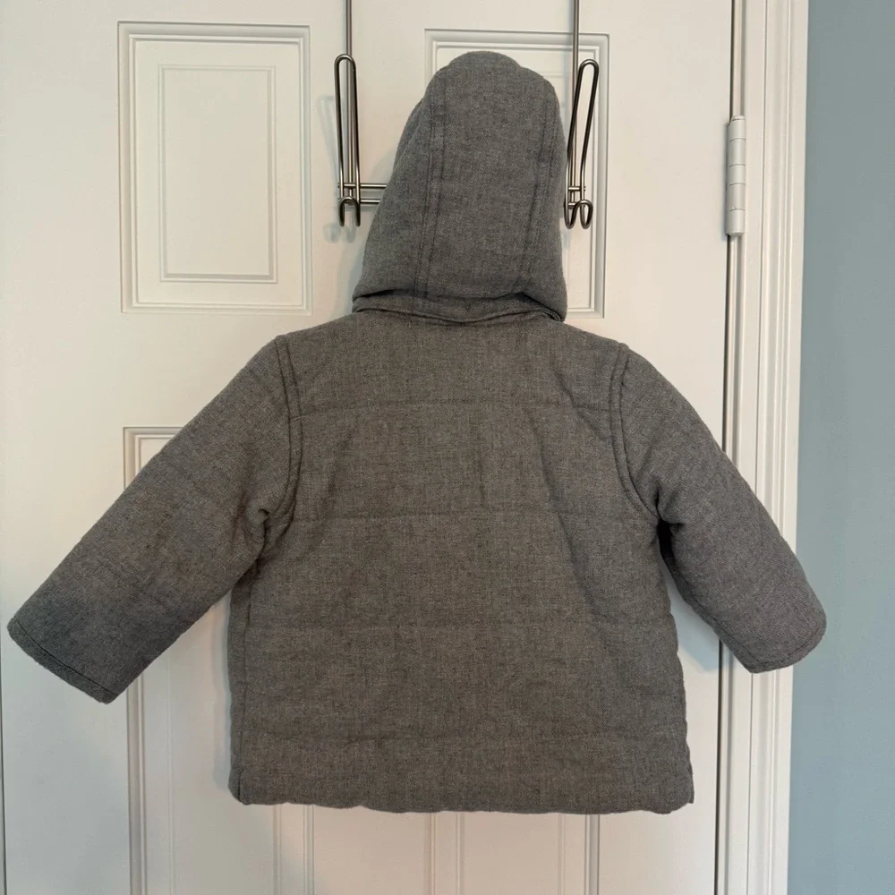 Baby GAP Gray Pea Coat 100% cotton very soft 12 - 18 months removable plaid blue